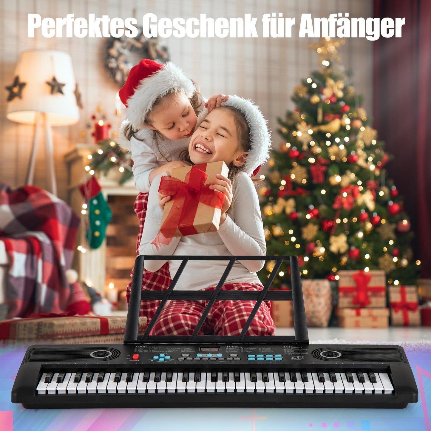 GOPLUS 61 Tasten Keyboard Piano, Tragbares Elektrisches Digitalpiano mit Mikrofon, Notenständer, Tastenaufkleber & Tragetasche für Kinder, Pädagogische Musik Klaviertastatur für Anfänger, Geschenk für