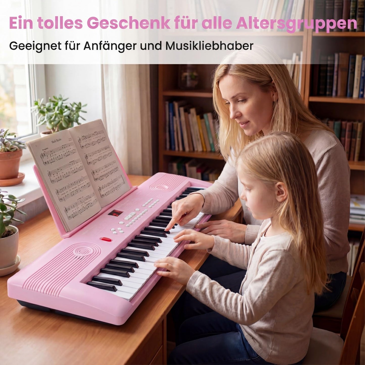 COSTWAY Keyboard Piano 61 Tasten, Digital Piano mit Ständer & Mikrofon & Tragetasche, E-Piano für Einsteiger, Klavier für Kinder Jungen (Rosa)