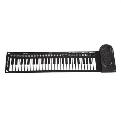 AOWINHIT Tragbare 49 Tasten Elektronische Tastatur Rolling Up Klavier für Kinder Anfänger Rosa (Schwarz)