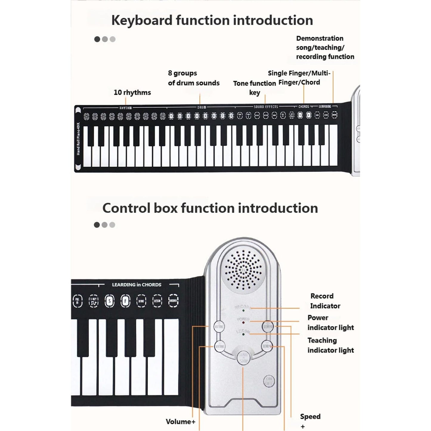 Eingebaute Lautsprecher, 49 Klavier, faltbar, USB-Konnektivität, Silikontasten, praktisches Design für Heimunterhaltung, faltbares Digitalpiano