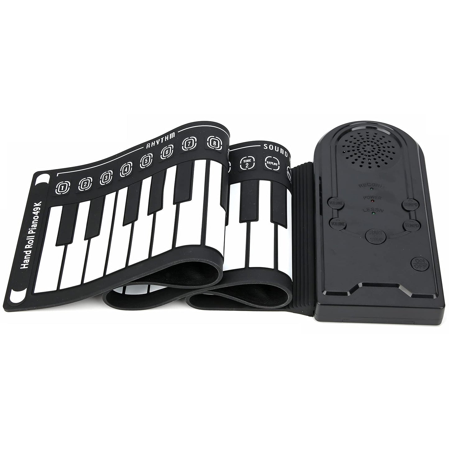 AOWINHIT Tragbare 49 Tasten Elektronische Tastatur Rolling Up Klavier für Kinder Anfänger Rosa (Schwarz)