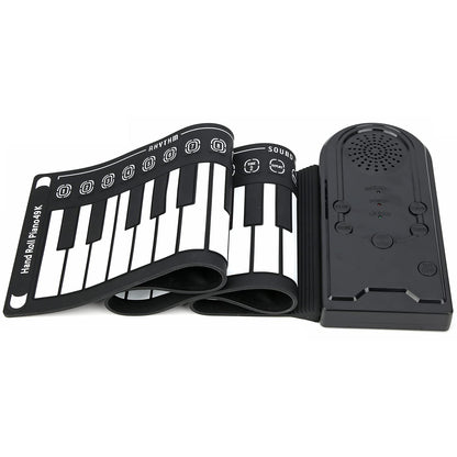 AOWINHIT Tragbare 49 Tasten Elektronische Tastatur Rolling Up Klavier für Kinder Anfänger Rosa (Schwarz)