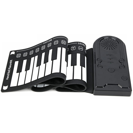 AOWINHIT Tragbare 49 Tasten Elektronische Tastatur Rolling Up Klavier für Kinder Anfänger Rosa (Schwarz)
