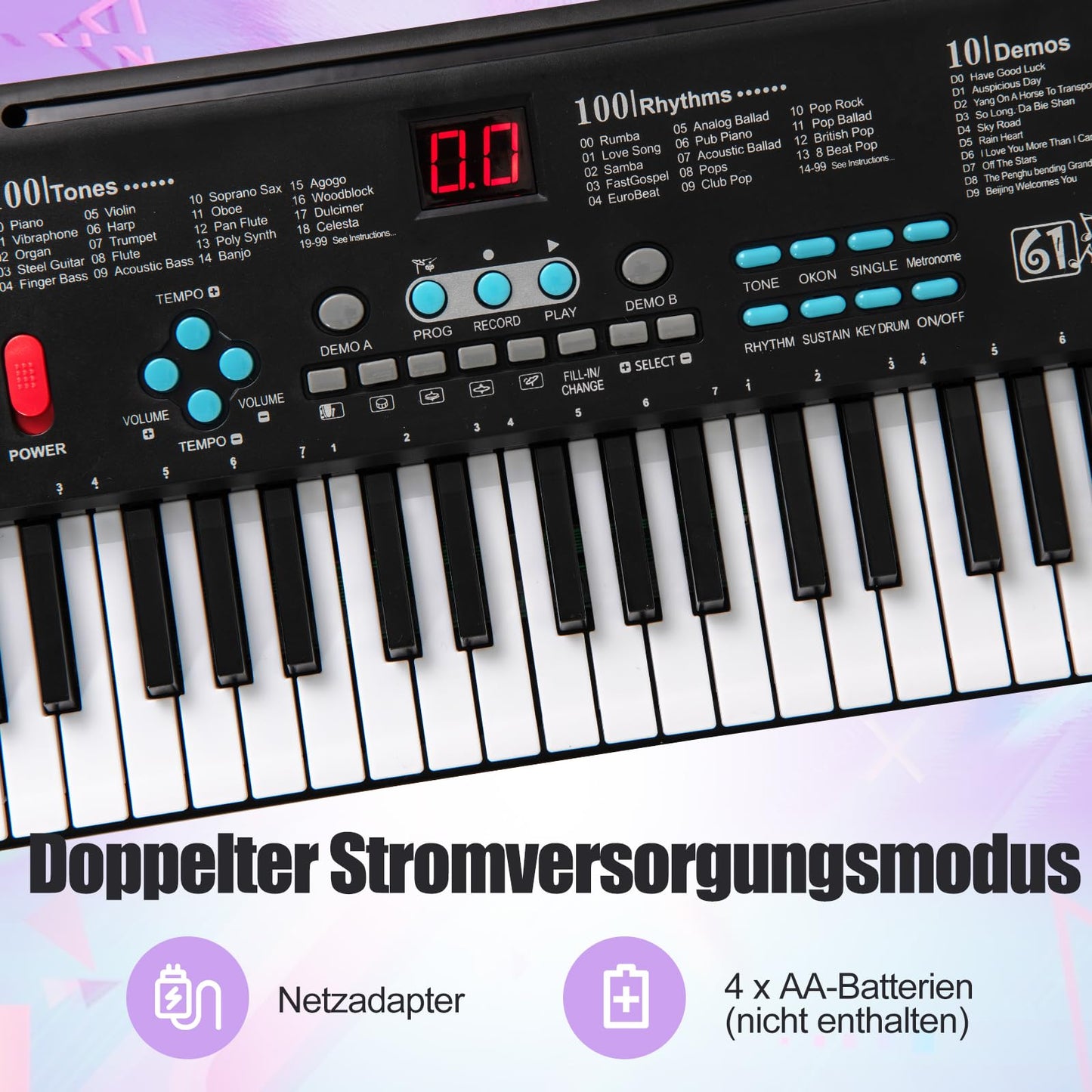 GOPLUS 61 Tasten Keyboard Piano, Tragbares Elektrisches Digitalpiano mit Mikrofon, Notenständer, Tastenaufkleber & Tragetasche für Kinder, Pädagogische Musik Klaviertastatur für Anfänger, Geschenk für
