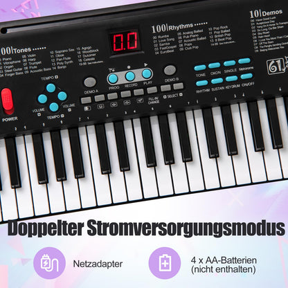 GOPLUS 61 Tasten Keyboard Piano, Tragbares Elektrisches Digitalpiano mit Mikrofon, Notenständer, Tastenaufkleber & Tragetasche für Kinder, Pädagogische Musik Klaviertastatur für Anfänger, Geschenk für