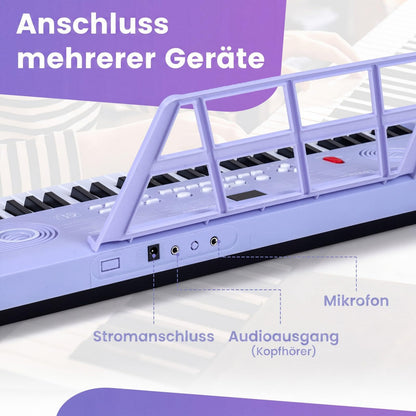 COSTWAY Keyboard Piano 61 Tasten, Digital Piano mit Ständer & Mikrofon & Tragetasche, E-Piano für Einsteiger, Klavier für Kinder Jungen (Lila)