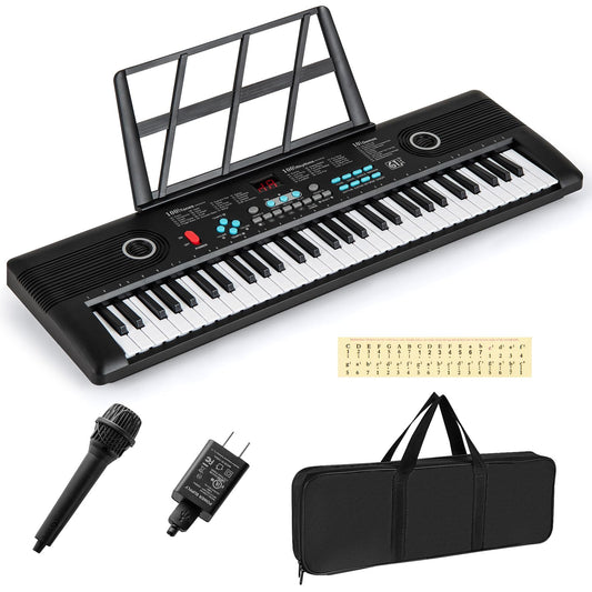 GOPLUS 61 Tasten Keyboard Piano, Tragbares Elektrisches Digitalpiano mit Mikrofon, Notenständer, Tastenaufkleber & Tragetasche für Kinder, Pädagogische Musik Klaviertastatur für Anfänger, Geschenk für