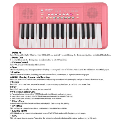 Vroomoto Elektronisches Klavier mit 32 Tasten, 16 Töne, 10 Rhythmen, Musikinstrument mit Zwei Lautsprechern und Mikrofon, Tragbare Musik-Klaviertastatur für Anfänger (Gelb)
