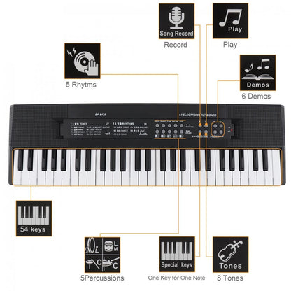 Klavier Klaviertastatur Elektronische Tastatur 54-Tasten Klaviertastatur mit Elektronischem Orgelmikrofon und Aufnahmefunktion BF-5438