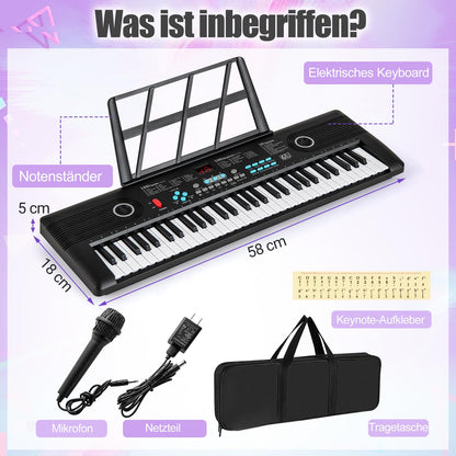 GOPLUS 61 Tasten Keyboard Piano, Tragbares Elektrisches Digitalpiano mit Mikrofon, Notenständer, Tastenaufkleber & Tragetasche für Kinder, Pädagogische Musik Klaviertastatur für Anfänger, Geschenk für