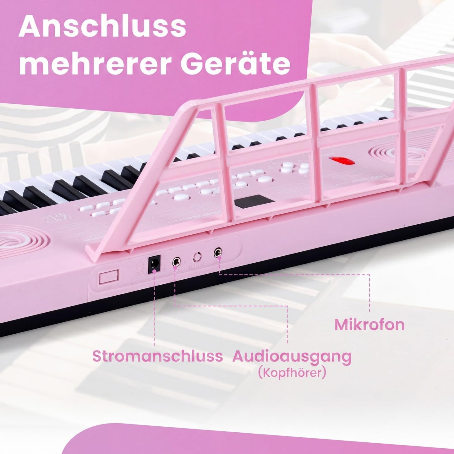 COSTWAY Keyboard Piano 61 Tasten, Digital Piano mit Ständer & Mikrofon & Tragetasche, E-Piano für Einsteiger, Klavier für Kinder Jungen (Rosa)