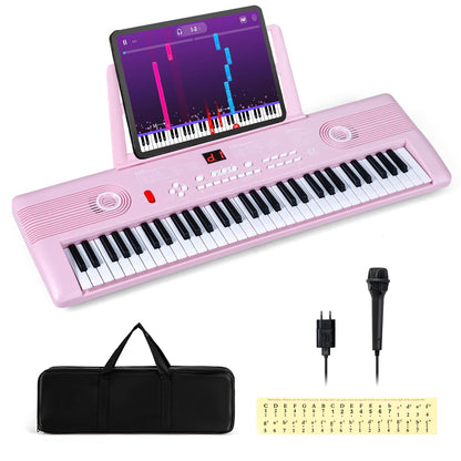 COSTWAY Keyboard Piano 61 Tasten, Digital Piano mit Ständer & Mikrofon & Tragetasche, E-Piano für Einsteiger, Klavier für Kinder Jungen (Rosa)