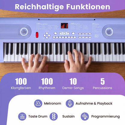 COSTWAY Keyboard Piano 61 Tasten, Digital Piano mit Ständer & Mikrofon & Tragetasche, E-Piano für Einsteiger, Klavier für Kinder Jungen (Lila)