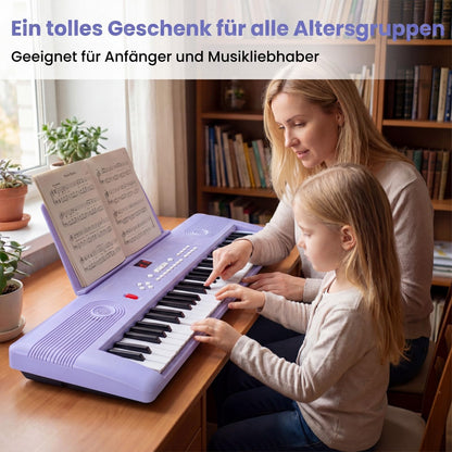 COSTWAY Keyboard Piano 61 Tasten, Digital Piano mit Ständer & Mikrofon & Tragetasche, E-Piano für Einsteiger, Klavier für Kinder Jungen (Lila)
