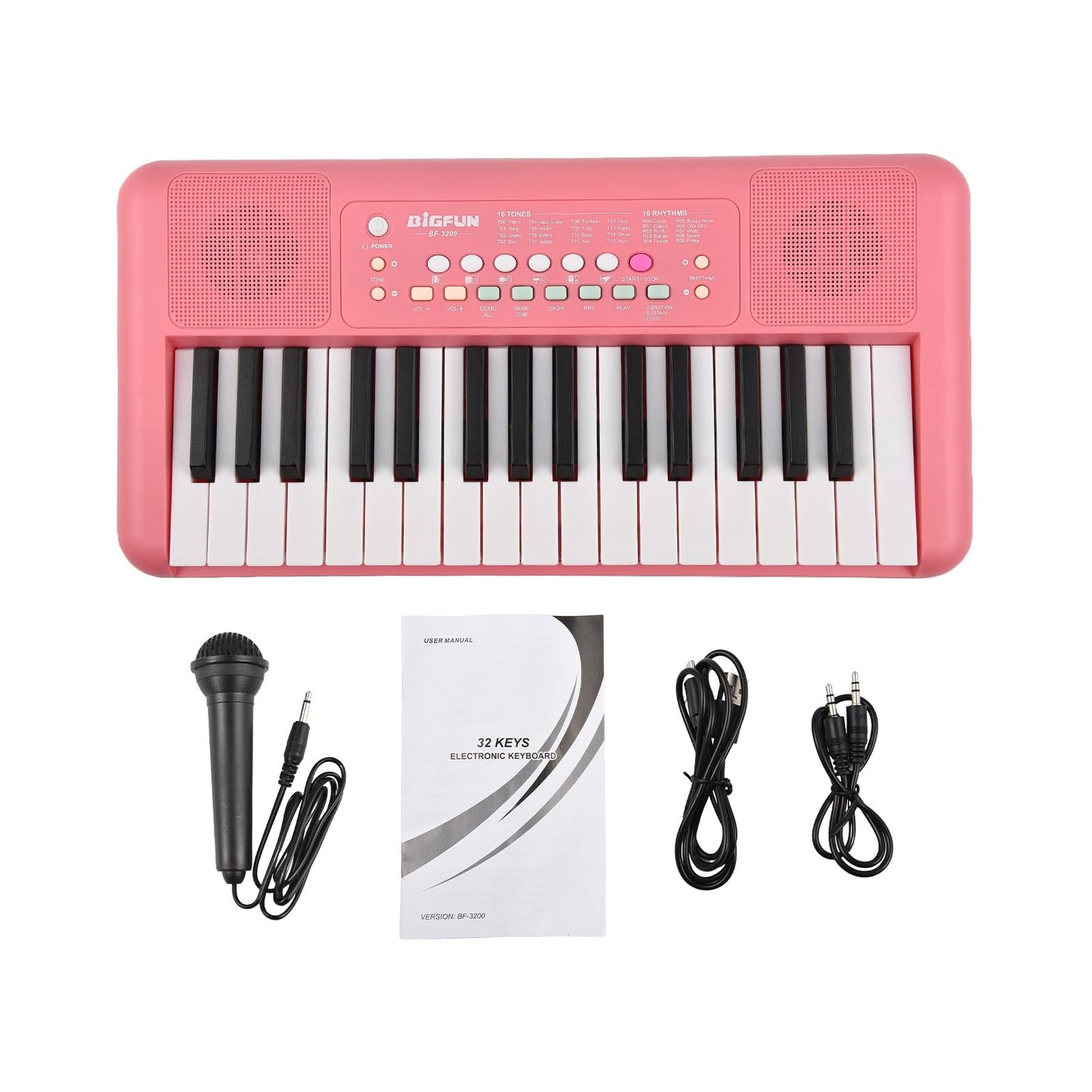 Vroomoto Elektronisches Klavier mit 32 Tasten, 16 Töne, 10 Rhythmen, Musikinstrument mit Zwei Lautsprechern und Mikrofon, Tragbare Musik-Klaviertastatur für Anfänger (Gelb)
