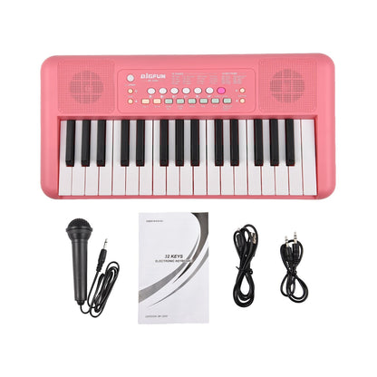 Vroomoto Elektronisches Klavier mit 32 Tasten, 16 Töne, 10 Rhythmen, Musikinstrument mit Zwei Lautsprechern und Mikrofon, Tragbare Musik-Klaviertastatur für Anfänger (Gelb)