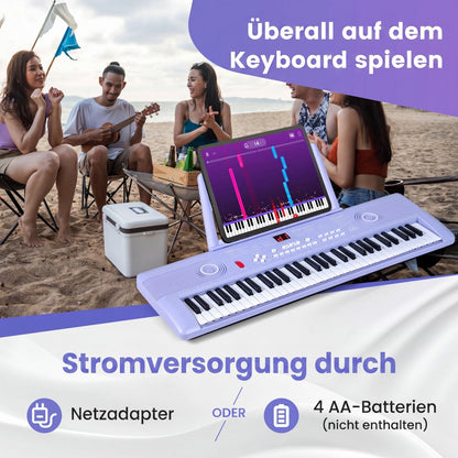 COSTWAY Keyboard Piano 61 Tasten, Digital Piano mit Ständer & Mikrofon & Tragetasche, E-Piano für Einsteiger, Klavier für Kinder Jungen (Lila)