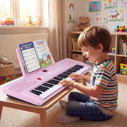 COSTWAY Keyboard Piano 61 Tasten, Digital Piano mit Ständer & Mikrofon & Tragetasche, E-Piano für Einsteiger, Klavier für Kinder Jungen (Rosa)