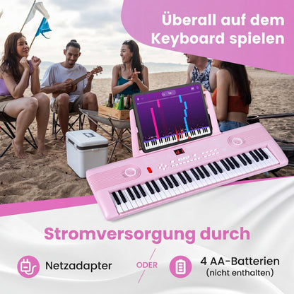 COSTWAY Keyboard Piano 61 Tasten, Digital Piano mit Ständer & Mikrofon & Tragetasche, E-Piano für Einsteiger, Klavier für Kinder Jungen (Rosa)