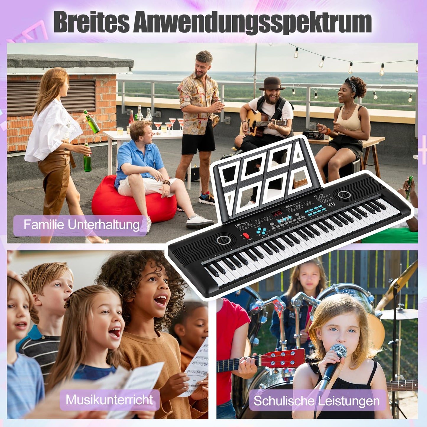 GOPLUS 61 Tasten Keyboard Piano, Tragbares Elektrisches Digitalpiano mit Mikrofon, Notenständer, Tastenaufkleber & Tragetasche für Kinder, Pädagogische Musik Klaviertastatur für Anfänger, Geschenk für