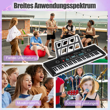 GOPLUS 61 Tasten Keyboard Piano, Tragbares Elektrisches Digitalpiano mit Mikrofon, Notenständer, Tastenaufkleber & Tragetasche für Kinder, Pädagogische Musik Klaviertastatur für Anfänger, Geschenk für