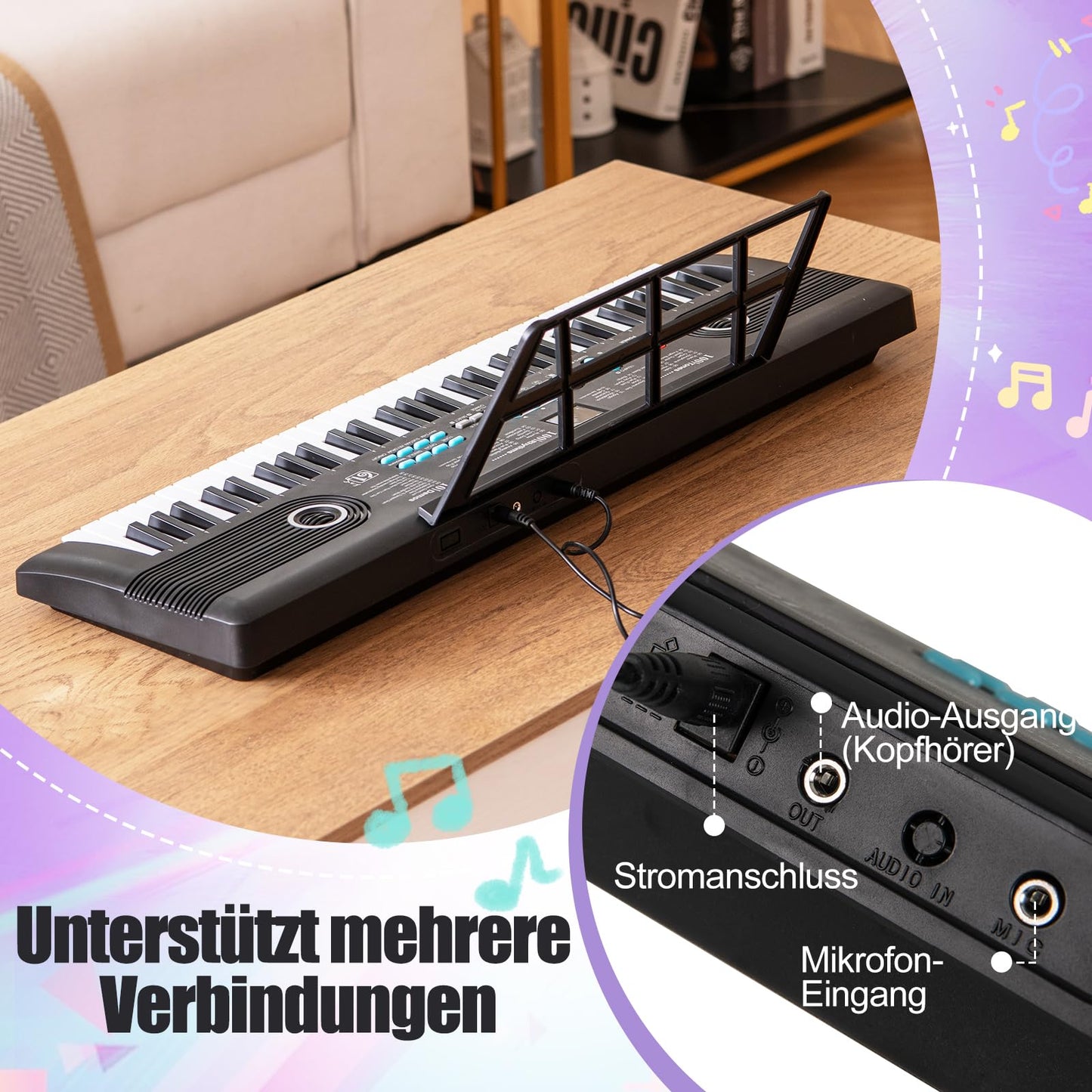 GOPLUS 61 Tasten Keyboard Piano, Tragbares Elektrisches Digitalpiano mit Mikrofon, Notenständer, Tastenaufkleber & Tragetasche für Kinder, Pädagogische Musik Klaviertastatur für Anfänger, Geschenk für