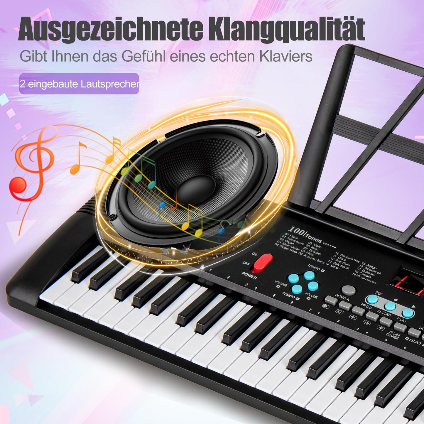 GOPLUS 61 Tasten Keyboard Piano, Tragbares Elektrisches Digitalpiano mit Mikrofon, Notenständer, Tastenaufkleber & Tragetasche für Kinder, Pädagogische Musik Klaviertastatur für Anfänger, Geschenk für