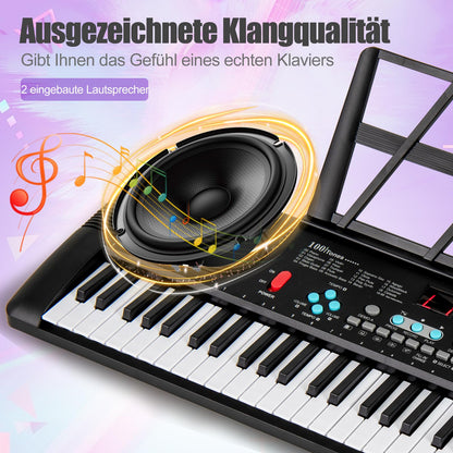 GOPLUS 61 Tasten Keyboard Piano, Tragbares Elektrisches Digitalpiano mit Mikrofon, Notenständer, Tastenaufkleber & Tragetasche für Kinder, Pädagogische Musik Klaviertastatur für Anfänger, Geschenk für